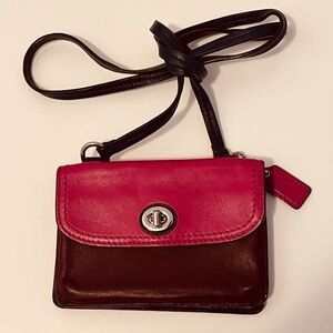 Coach Crossbody Wallet Over the Shoulder Purse Mini Bag Leather Burgundy Fuchsia
